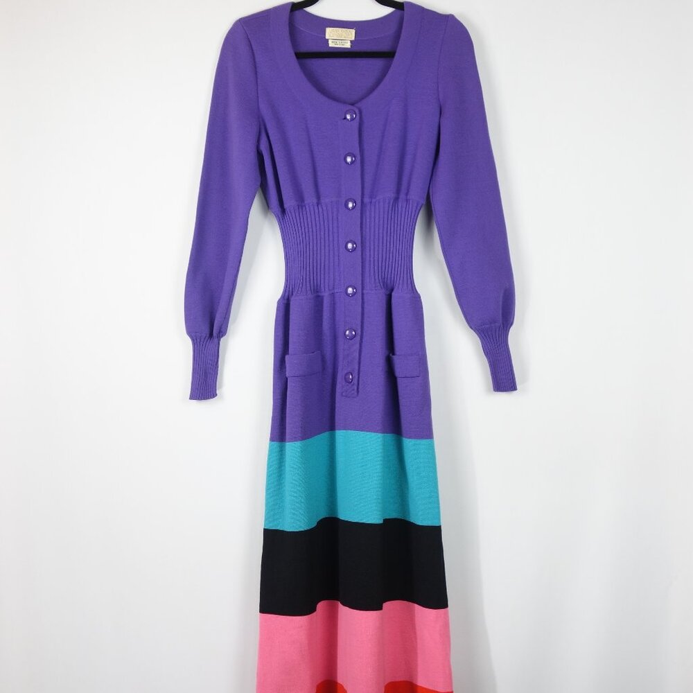Vintage 1960's Jean Patou For Saks Fifth Avenue Wool Color Block Dress, Sz 44